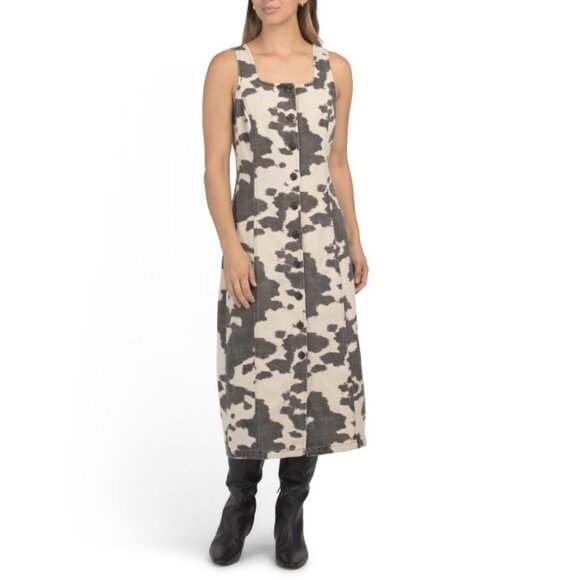 SUNDAY EDITION Taupe/brown Cow Print Maxi Dress - Picture 1 of 2